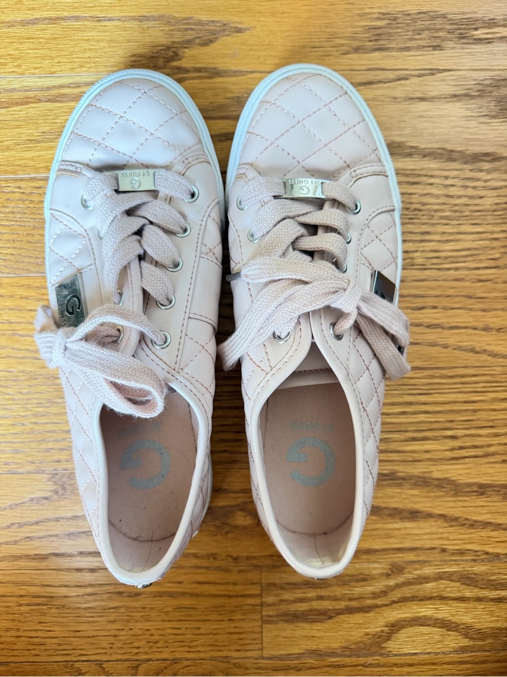 G by Guess Quilted Lace-Up Sneakers in Blush Pink